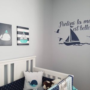 Autocollant mural – partons la mer est belle – bateau – voilier