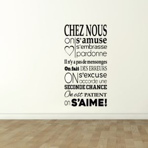 Autocollant mural – chez nous on s’amuse – citation