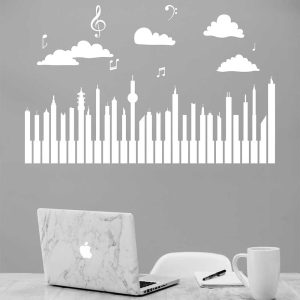 Autocollant mural – ville – piano – notes de musique