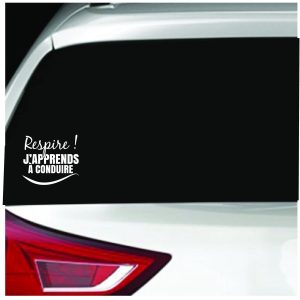 Autocollant voiture – Respire! j’apprends à conduire – français ou anglais
